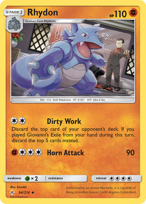 Rhydon 94 Unbroken Bonds Pokémon card