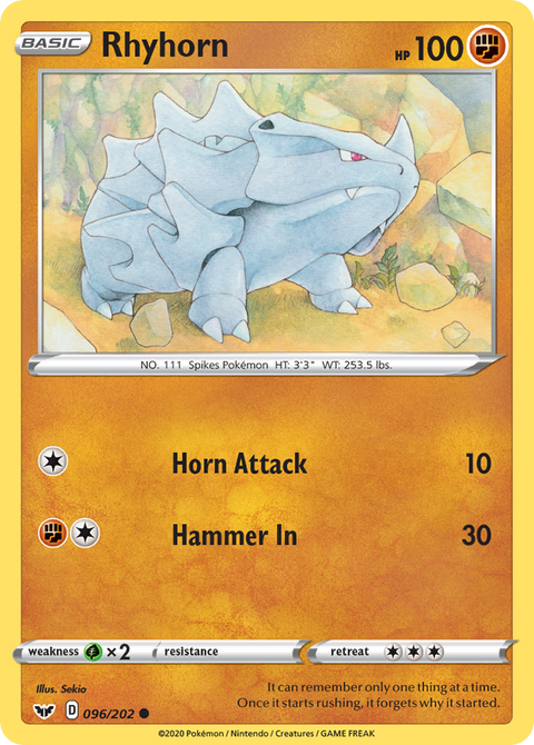 Rhyhorn 96 Sword & Shield Pokémon card