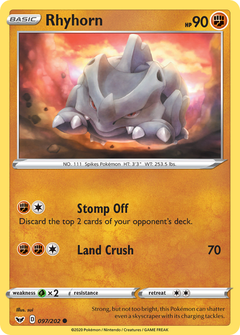 Rhyhorn 97 Sword & Shield Pokémon card