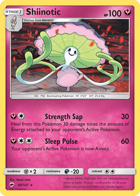 Shiinotic 98 Burning Shadows Pokémon card