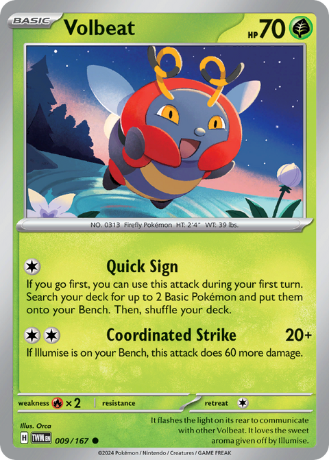 Volbeat 9 Twilight Masquerade Pokémon card