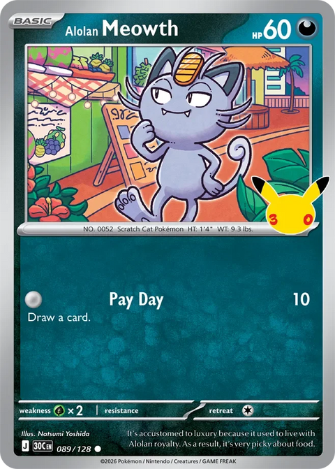 Alolan Meowth 89 30th Celebration Pokémon card