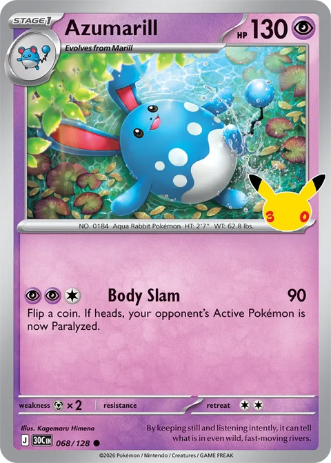 Azumarill 68 30th Celebration Pokémon card
