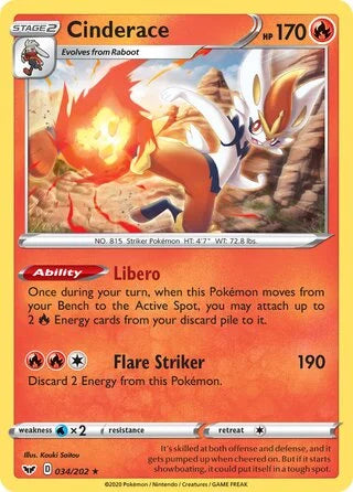 Cinderace 034 Prize Pack Series One Pokémon card