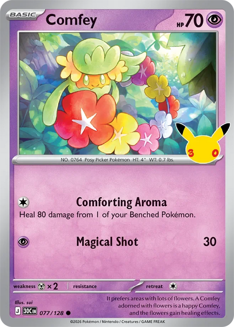 Comfey 77 30th Celebration Pokémon card