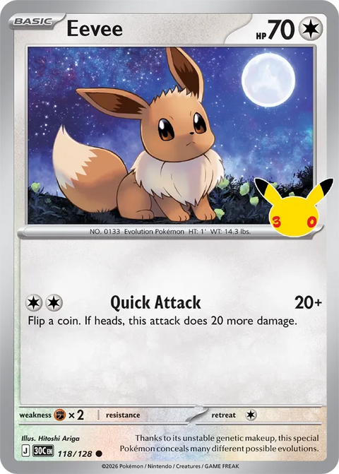 Eevee 118 30th Celebration Pokémon card