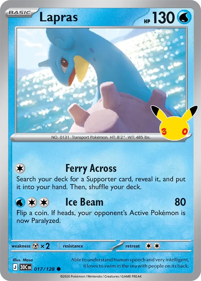 Lapras 17 30th Celebration Pokémon card