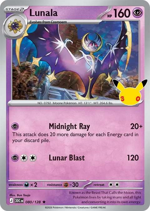 Lunala 80 30th Celebration Pokémon card