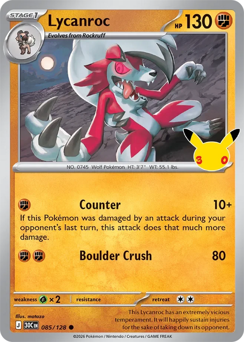 Lycanroc 85 30th Celebration Pokémon card