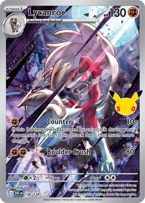 Lycanroc 138 30th Celebration Pokémon card
