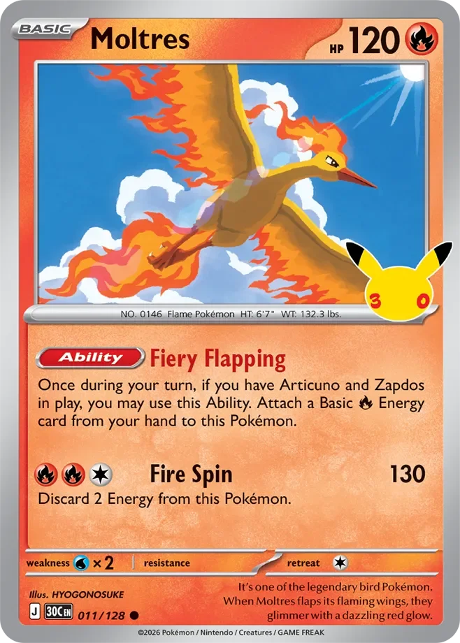 Moltres 11 30th Celebration Pokémon card