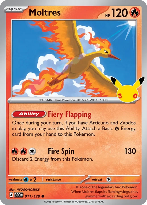 Moltres 11 30th Celebration Pokémon card