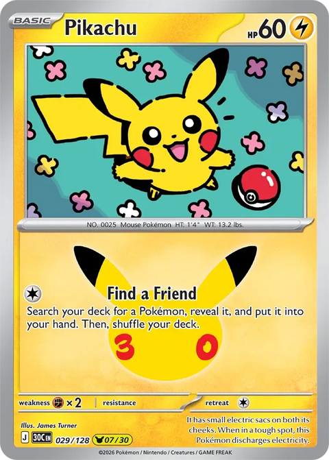 Pikachu 29 30th Celebration Pokémon card