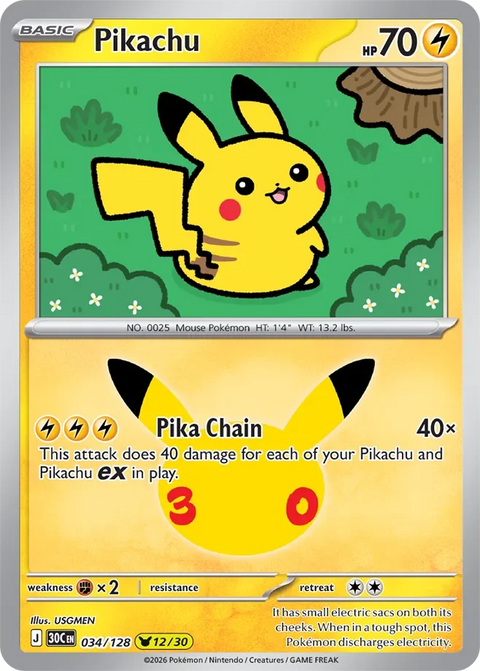 Pikachu 34 30th Celebration Pokémon card