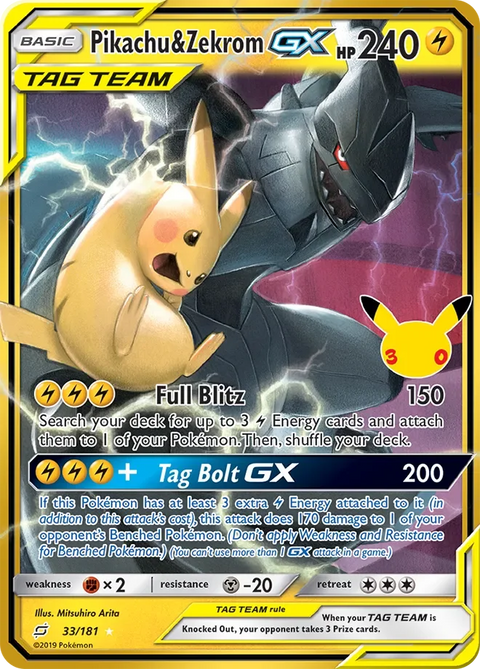 Pikachu & Zekrom-GX 8 30th Celebration: Classic Collection Pokémon card