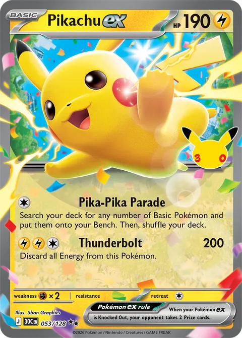 Pikachu ex 53 30th Celebration Pokémon card