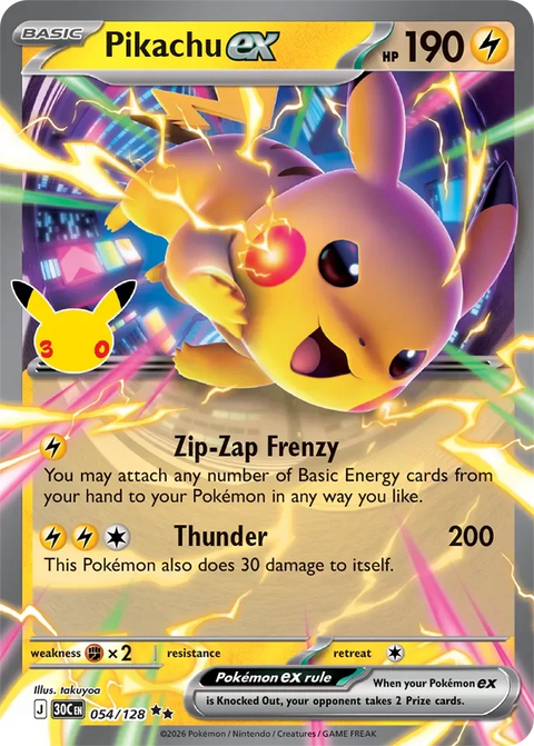Pikachu ex 54 30th Celebration Pokémon card