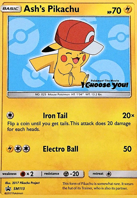 Ash's Pikachu SM113 SM Black Star Promos Pokémon card