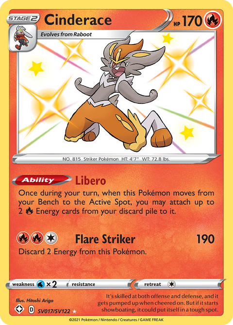 Cinderace SV017 Shining Fates Shiny Vault Pokémon card