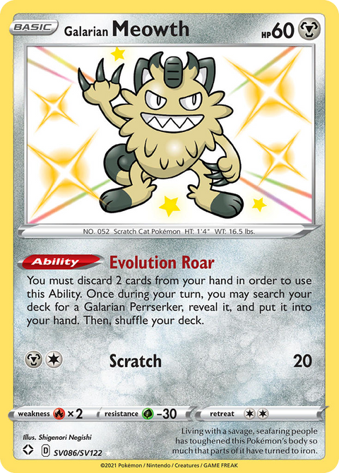 Galarian Meowth SV086 Shining Fates Shiny Vault Pokémon card