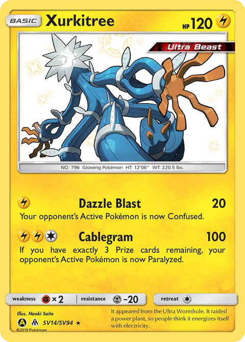 Xurkitree SV14 Hidden Fates Shiny Vault Pokémon card