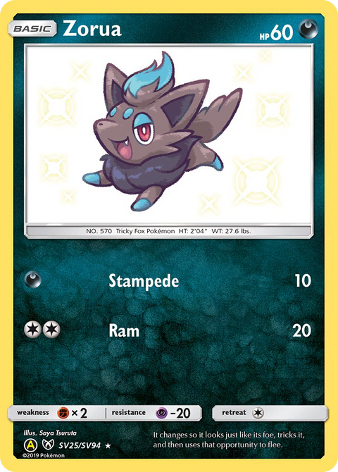 Zorua SV25 Hidden Fates Shiny Vault Pokémon card