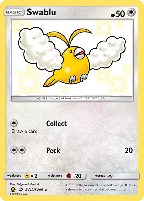 Swablu SV42 Hidden Fates Shiny Vault Pokémon card