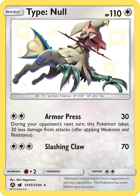 Type: Null SV45 Hidden Fates Shiny Vault Pokémon card