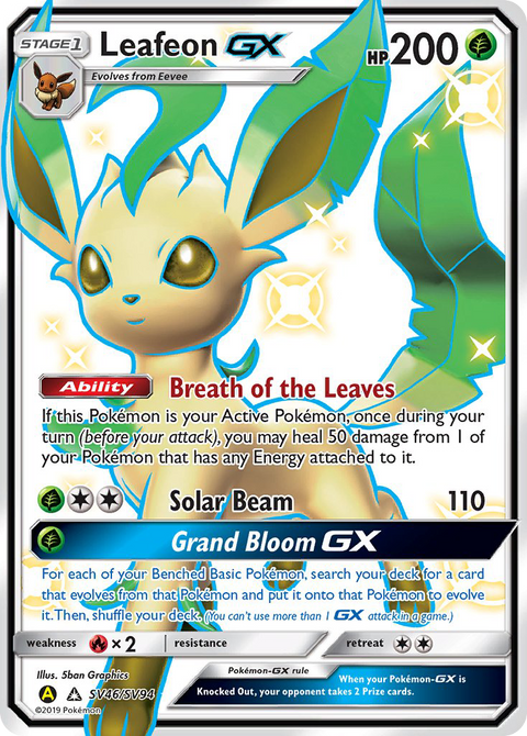 Leafeon-GX SV46 Hidden Fates Shiny Vault Pokémon card