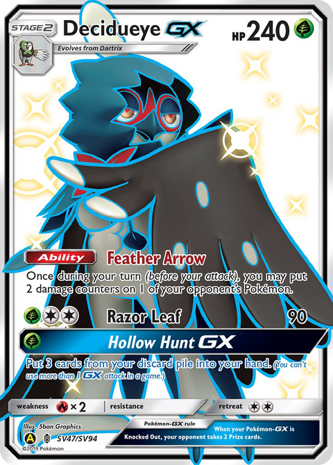 Decidueye-GX SV47 Hidden Fates Shiny Vault Pokémon card