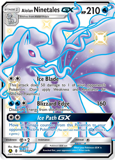 Alolan Ninetales-GX SV53 Hidden Fates Shiny Vault Pokémon card