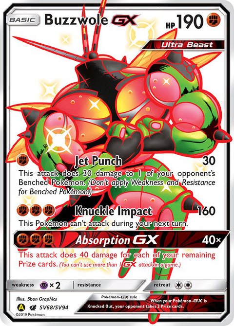 Buzzwole-GX SV68 Hidden Fates Shiny Vault Pokémon card
