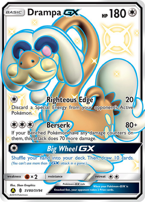 Drampa-GX SV80 Hidden Fates Shiny Vault Pokémon card
