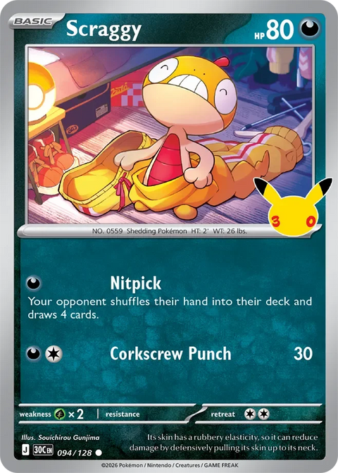 Scraggy 94 30th Celebration Pokémon card