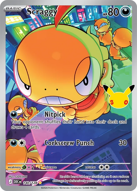 Scraggy 140 30th Celebration Pokémon card
