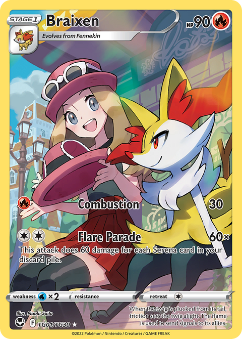 Braixen TG01 Silver Tempest Trainer Gallery Pokémon card