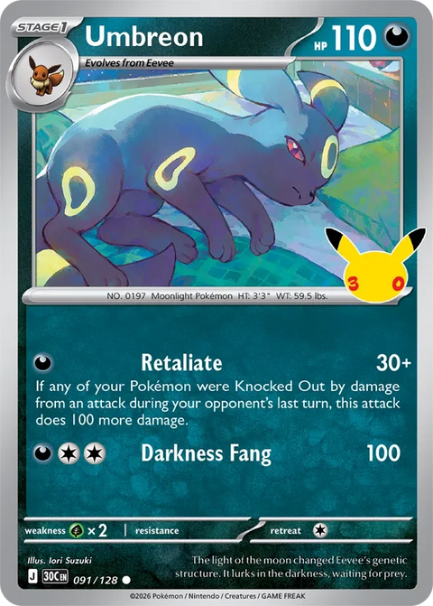 Umbreon 91 30th Celebration Pokémon card