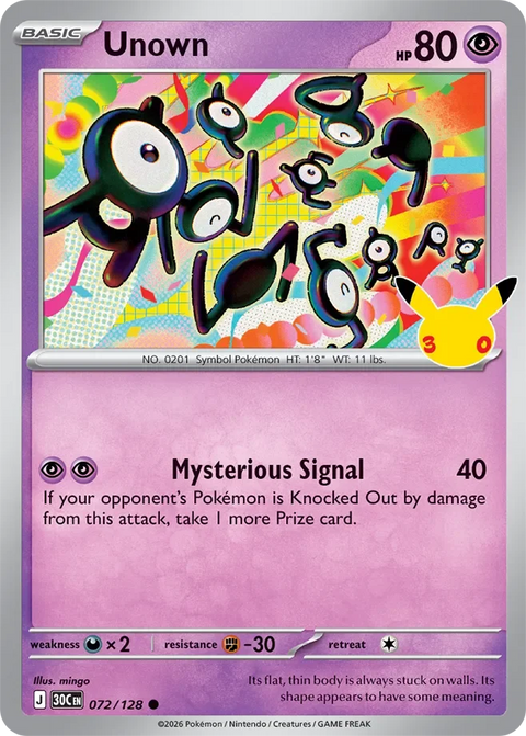 Unown 72 30th Celebration Pokémon card