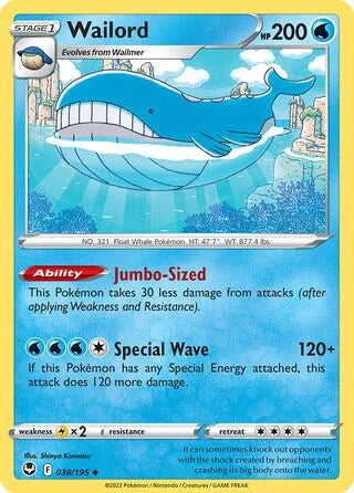 Wailord 038 Prize Pack Series Four Pokémon card