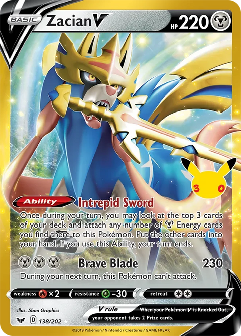Zacian V 28 30th Celebration: Classic Collection Pokémon card