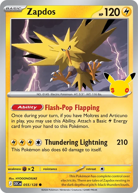 Zapdos 55 30th Celebration Pokémon card