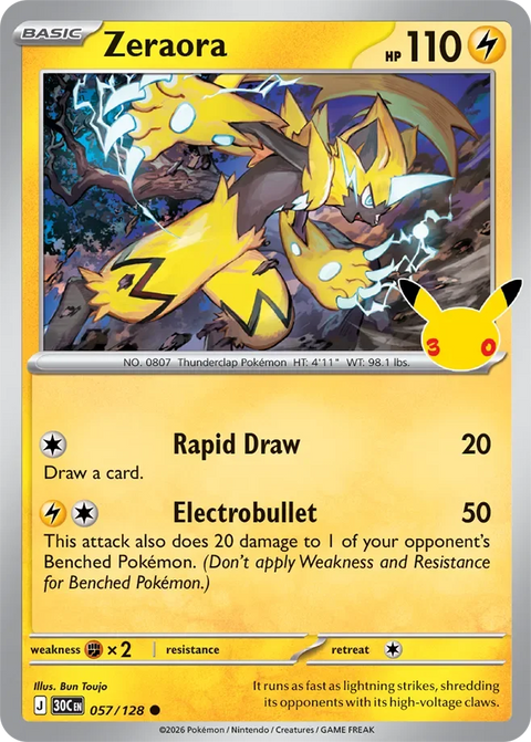 Zeraora 57 30th Celebration Pokémon card