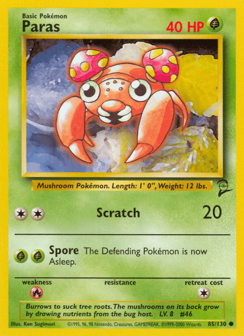 Paras 85 Base Set 2 Pokémon card