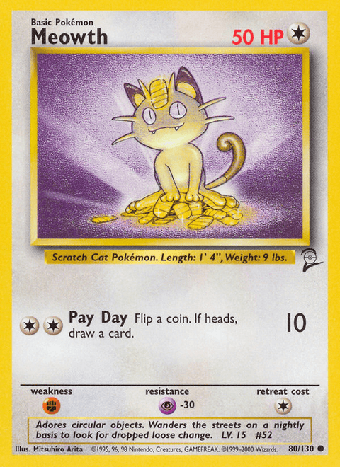 Meowth 80 Base Set 2 Pokémon card