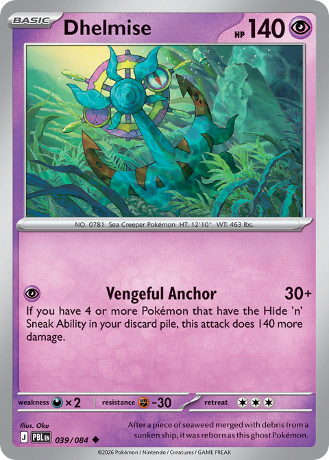 Dhelmise 39 Pitch Black Pokémon card