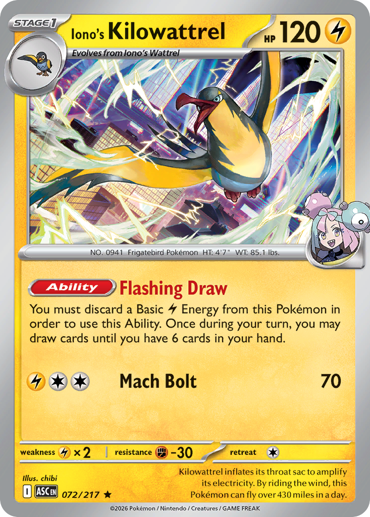 Iono's Kilowattrel 72 Ascended Heroes Pokémon card