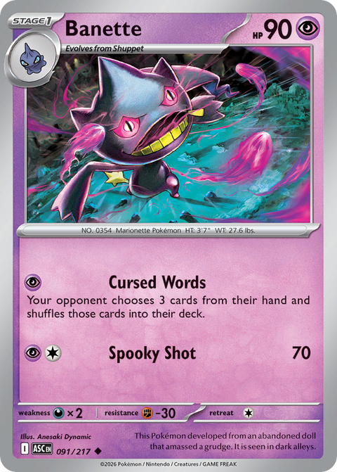 Banette 91 Ascended Heroes Pokémon card