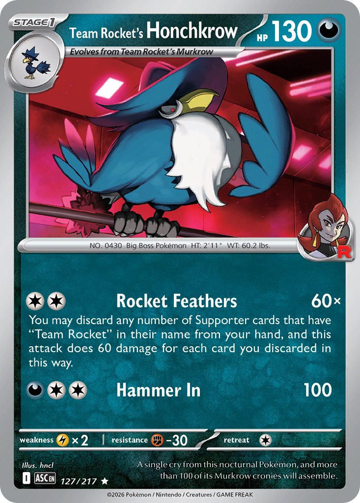 Team Rocket's Honchkrow 127 Ascended Heroes Pokémon card
