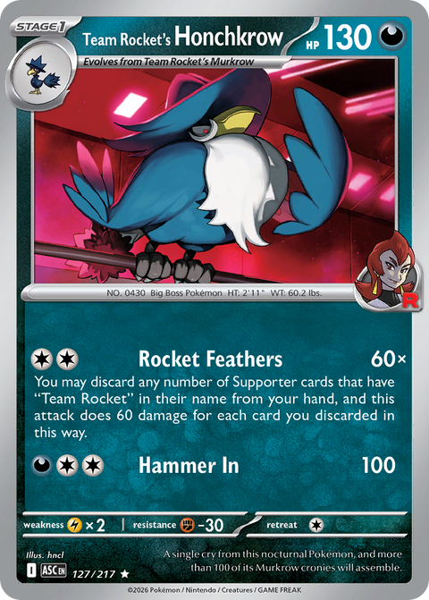 Team Rocket's Honchkrow 127 Ascended Heroes Pokémon card
