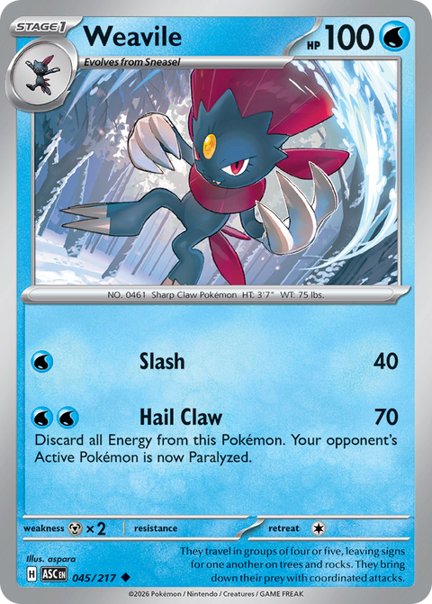 Weavile 45 Ascended Heroes Pokémon card